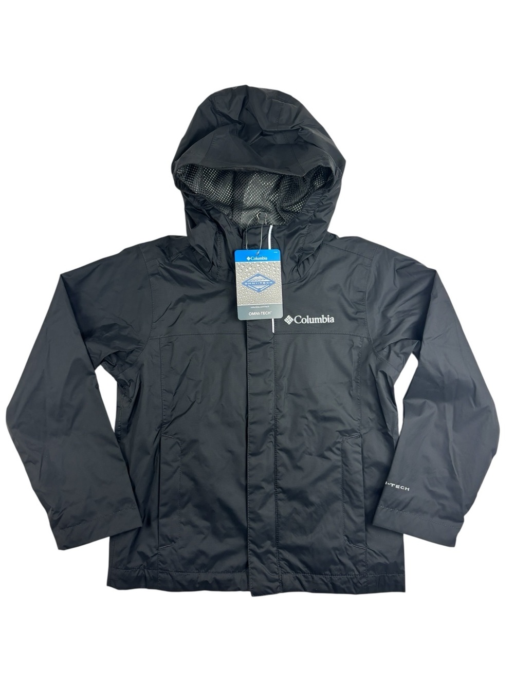 Columbia Kids Black Watertight Hooded Rain Jacket Waterproof Size XXS 4/5 NWT
